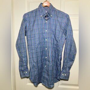 Peter Millar Size Small Long Sleeve Blue Checkered Shirt